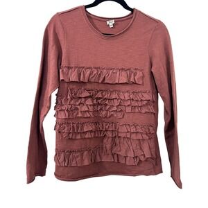 Ivy Jane Womens XS Ruffle Tiered Slub Knit Long Sleeve‎ Top Terracotta Rose Boho